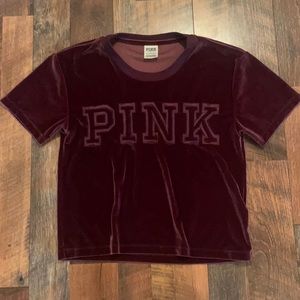 Victoria secret pink velvet burgundy crop short sleeve shirt !!!